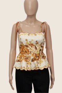 Zimmermann Floral Linen Peplum Top – Size 1 (EU 36/Small)