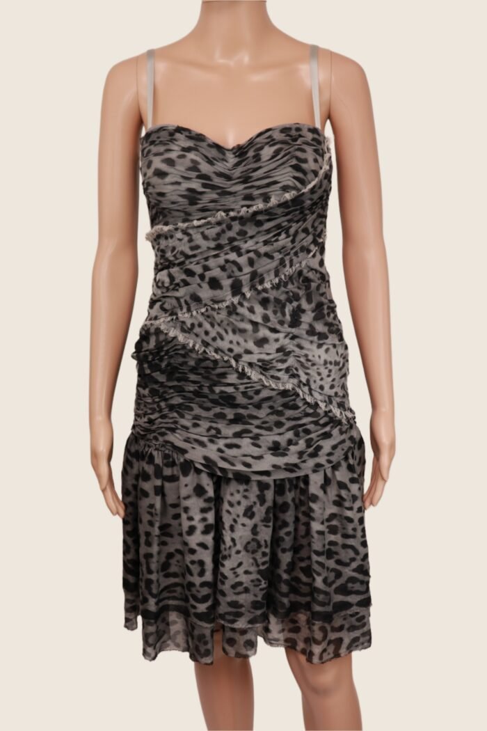 Dolce & Gabbana Ruched Leopard Silk Dress – Size IT 42 - Image 1