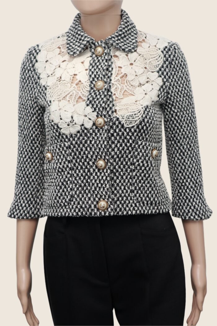 Gucci Tweed & Lace Cropped Jacket – Size IT 38 - Image 2