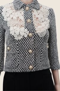 Gucci Tweed & Lace Cropped Jacket – Size IT 38 - Image 3