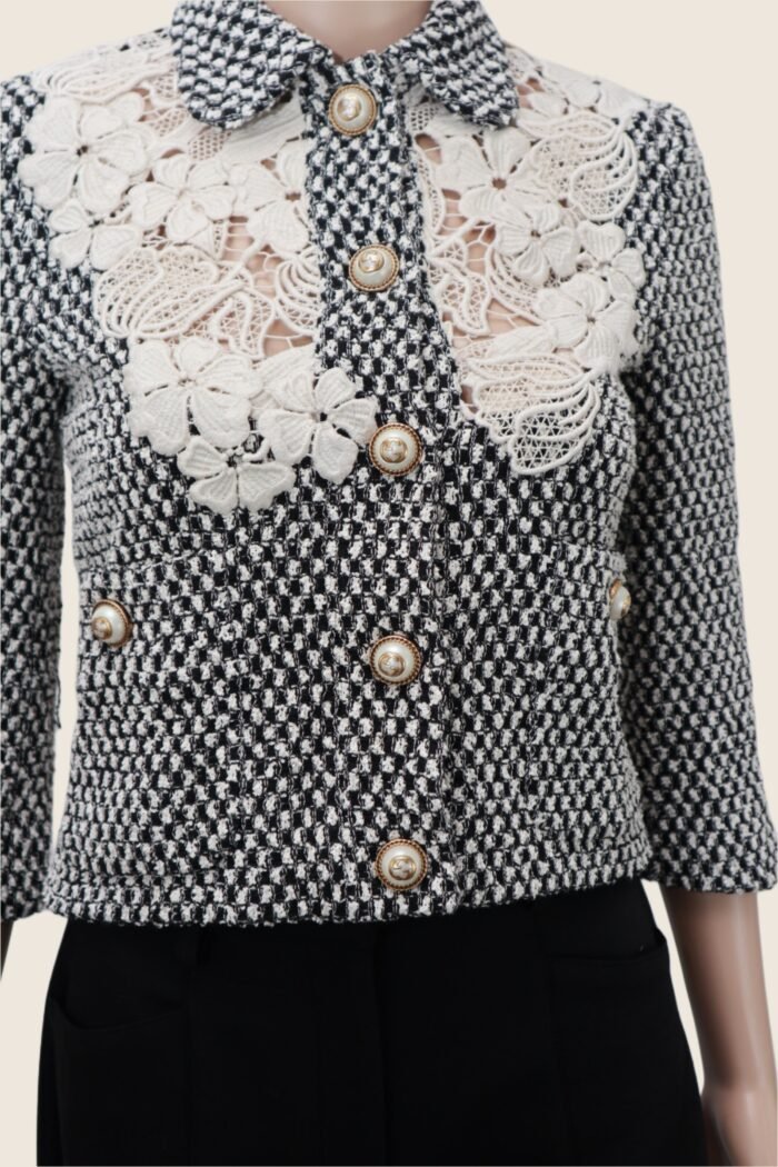Gucci Tweed & Lace Cropped Jacket – Size IT 38 - Image 3