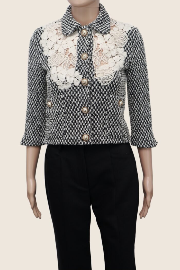 Gucci Tweed & Lace Cropped Jacket – Size IT 38 - Image 1