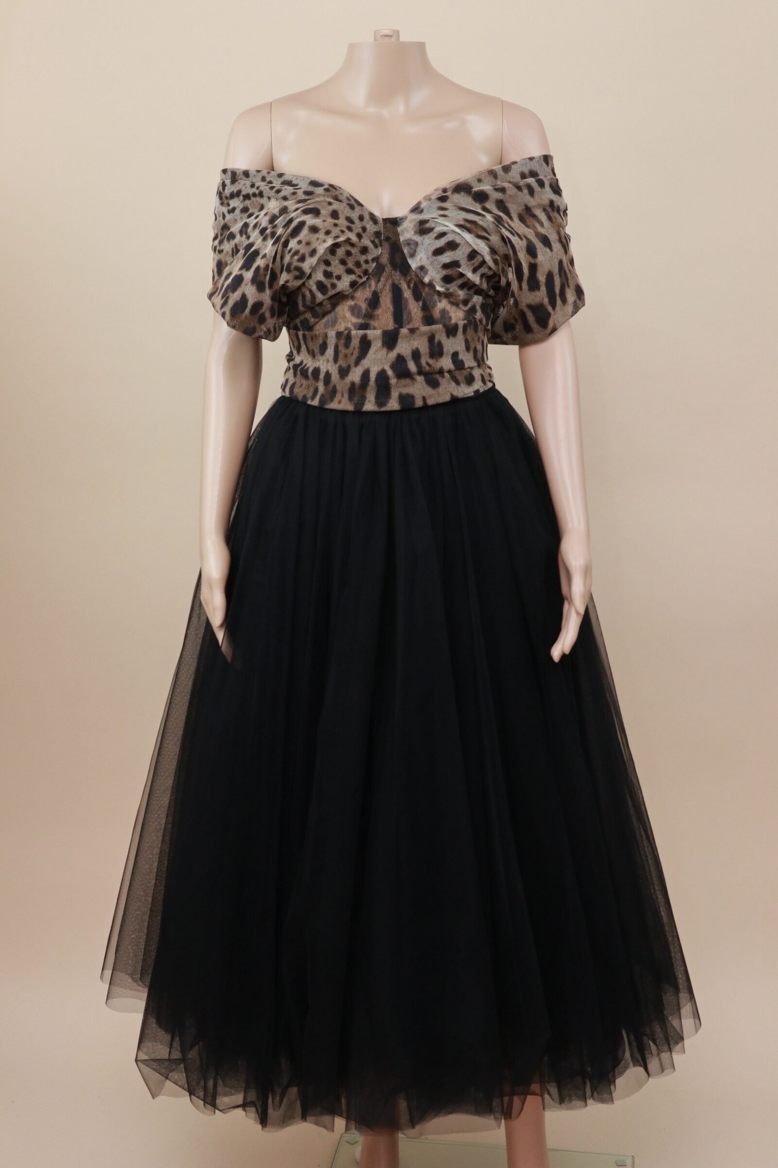IMG_3193 Dolce & Gabbana Leopard Tulle Off-Shoulder Gown - IT 40 - Image 1