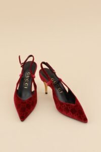 Gucci Burgundy GG Velvet Slingback Pumps -  EU 36,5. - Image 8