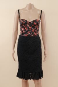 Dolce & Gabbana Floral Corset Top & Black Lace Skirt - IT 38