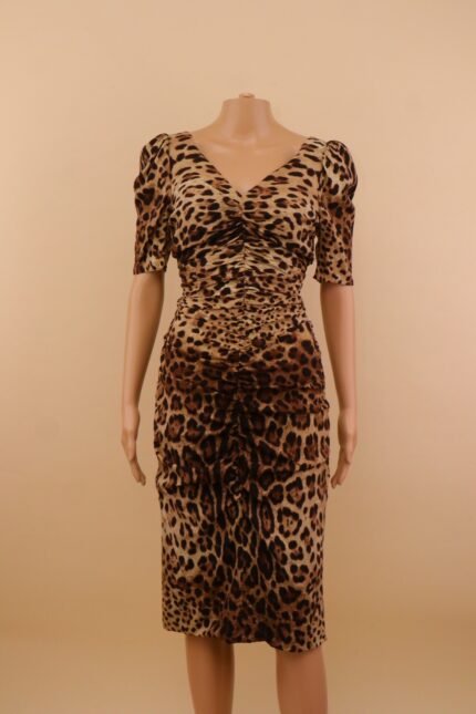Dolce & Gabbana Leopard Ruched Silk Dress – IT 42
