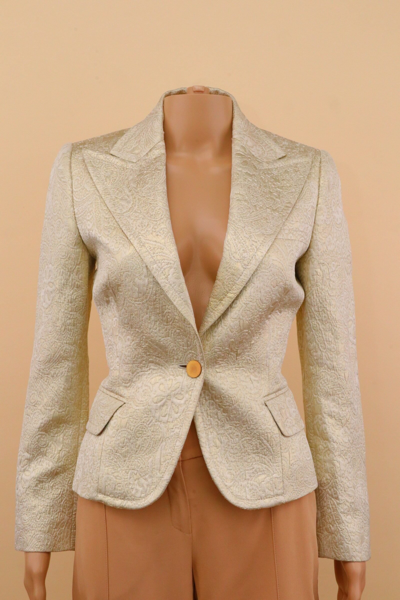 IMG_6045 Dolce & Gabbana Gold Jacquard Tailored Blazer – IT 40 - Image 1