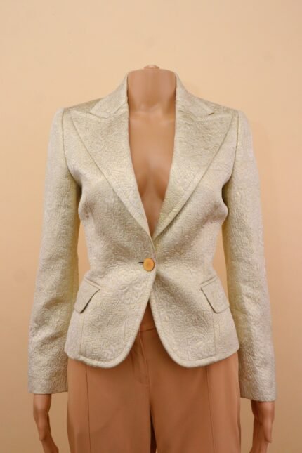 Dolce & Gabbana Gold Jacquard Tailored Blazer – IT 40