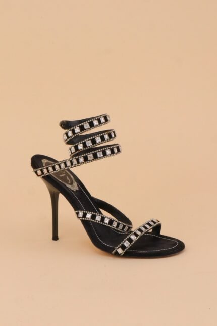 René Caovilla Crystal Spiral Heeled Sandals – IT 36.5