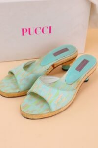 Vintage Blue Emilio Pucci Kitten Mules - 37 - Image 7