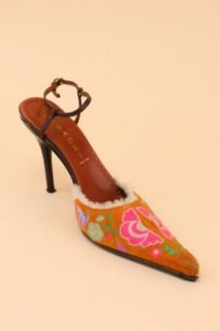 Casadei Embroidered Shearling Slingback Heels – Size 37