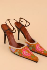 Casadei Embroidered Shearling Slingback Heels – Size 37 - Image 3
