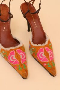 Casadei Embroidered Shearling Slingback Heels – Size 37 - Image 4