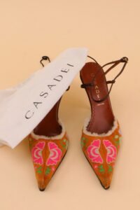 Casadei Embroidered Shearling Slingback Heels – Size 37 - Image 2