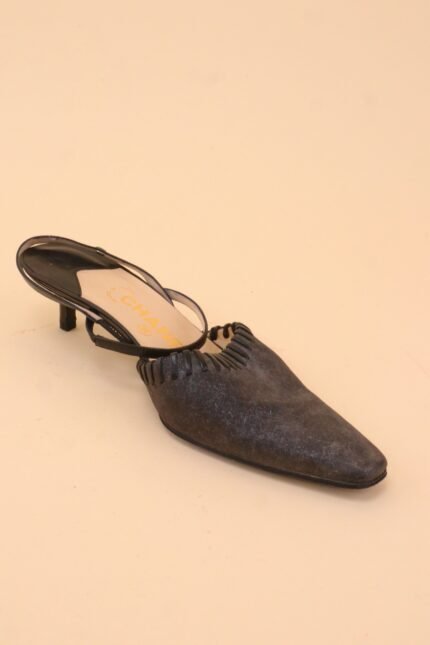 Vintage Chanel Grey Leather Slingback Sandals - 36