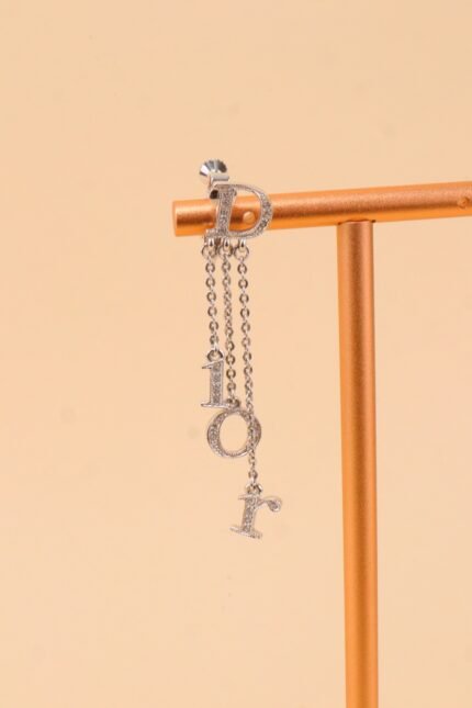 Dior Rhinestone Logo chain Clip-On Earrings
