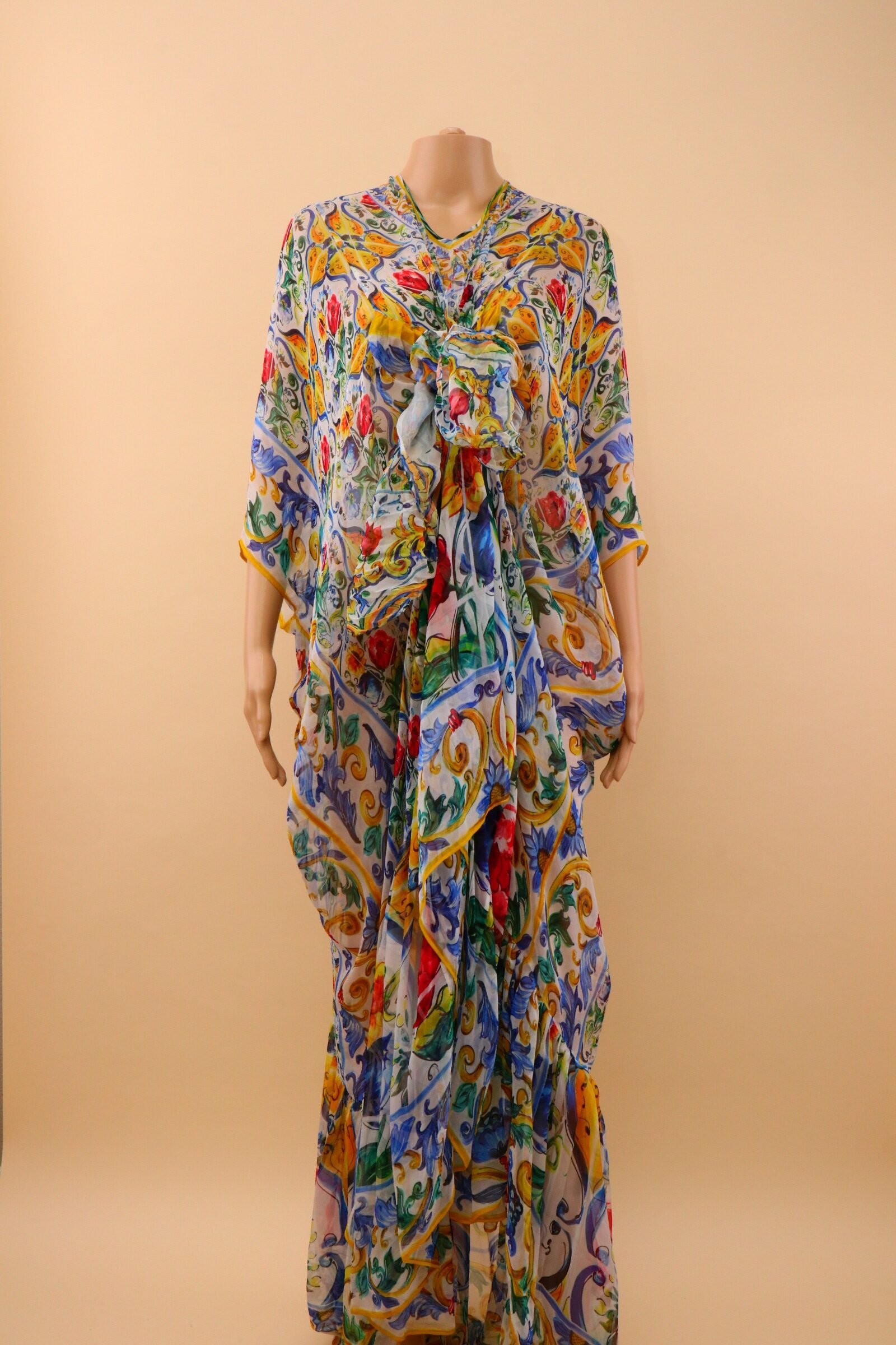 IMG_7260 Dolce & Gabbana Majolica Print Silk Kaftan Dress – IT 46 - Image 1