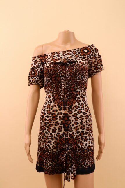 Roberto Cavalli Leopard Print Off-Shoulder Dress – Size L
