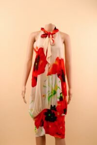 Roberto Cavalli poppy-print asymmetric halterneck dress – XL - Image 2