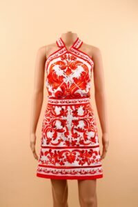 Dolce & Gabbana Majolica-print cotton halterneck dress – IT 48 - Image 2