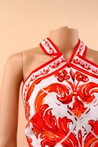 Dolce & Gabbana Majolica-print cotton halterneck dress – IT 48 - Image 3