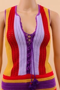 Roberto Cavalli multicoloured crochet lace-up top – IT 42 - Image 3