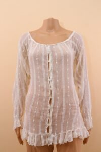 Vintage Galliano Embroidered Sheer Ruffle Blouse - IT 42 - Image 8