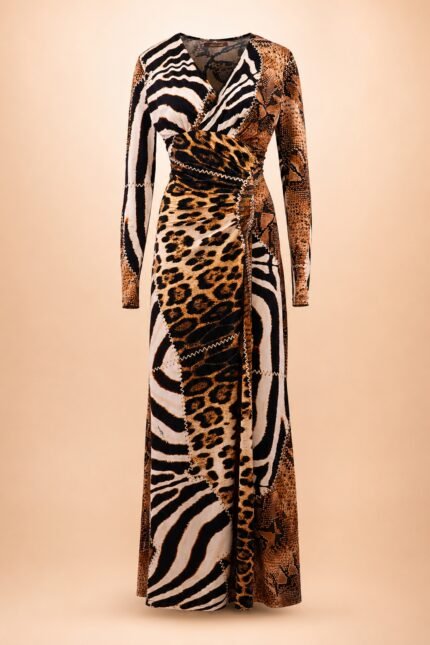 Roberto Cavalli Mixed Animal-Print Maxi Dress – S