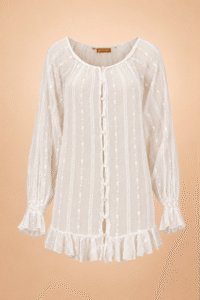 Vintage Galliano Embroidered Sheer Ruffle Blouse - IT 42