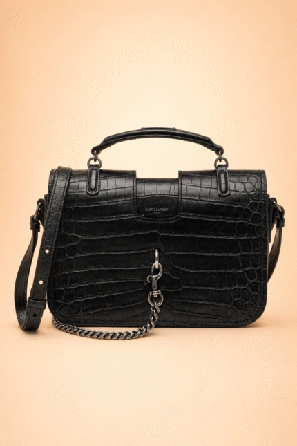 Saint Laurent Charlotte Croc-Embossed Messenger Bag