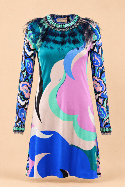 Emilio Pucci Embellished Ostrich Feather Print Dress - IT 38
