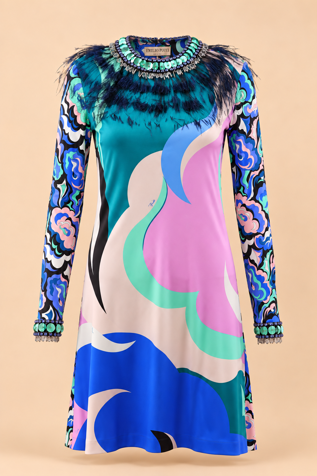 file_000000002a8481f6b7b015ea5053650b Emilio Pucci Embellished Ostrich Feather Print Dress - IT 38 - Image 1
