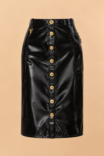 Versace Black Patent Medusa Midi Skirt – IT 42